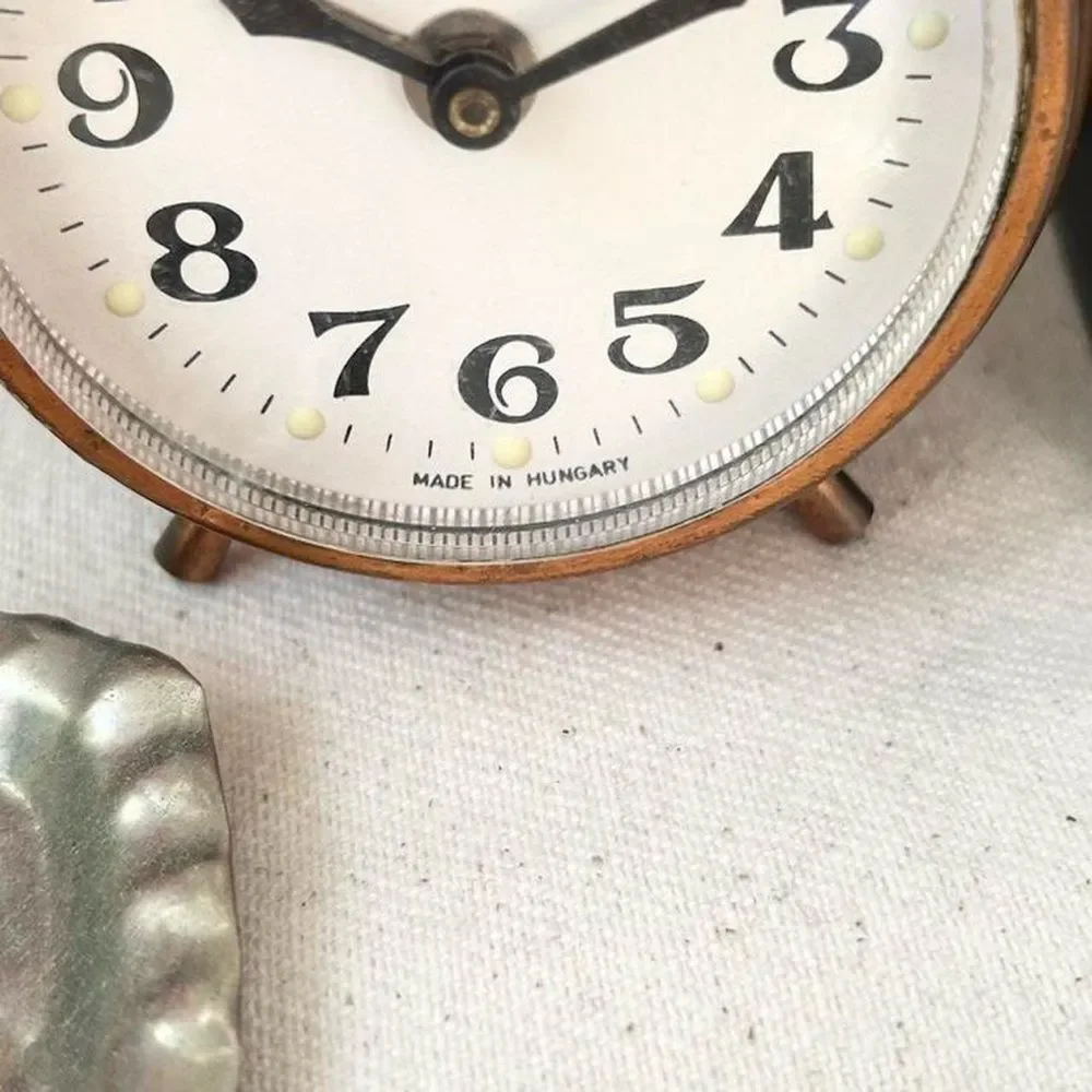 Vintage Hungarian Copper Double Bell Wind Up Alarm Clock